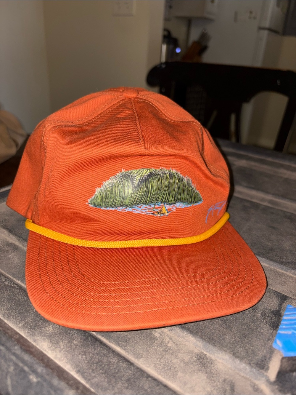 Orange Rope-Trimmed Hat with Tailing Redfish Embroidery